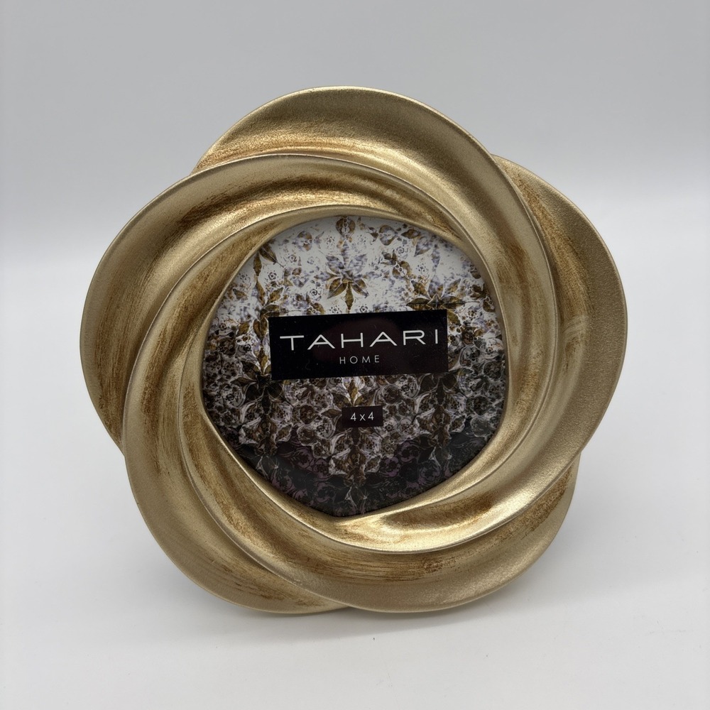 Tahari Home Gold Picture Frame 4x4 Photo 6" Sculptural Modern Tabletop Decor